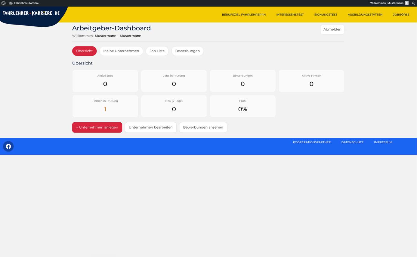 Arbeitgeber-Dashboard leer