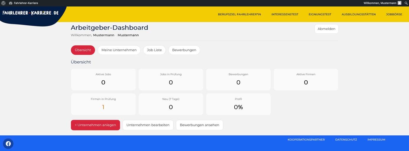 Dashboard Job Liste leer